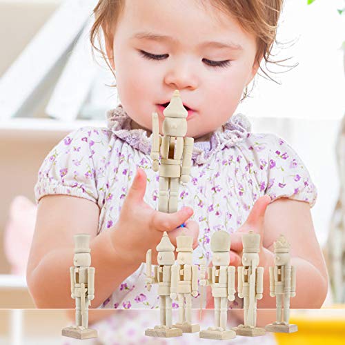 Bestoyard 6Pcs Unfinished Wood Nutcracker Ornaments Unpainted Diy Walnut Nutcracker Soldier Xmas Decoration Puppet Toys With Pigments Painting Brush (Random Pattern) #TOP6