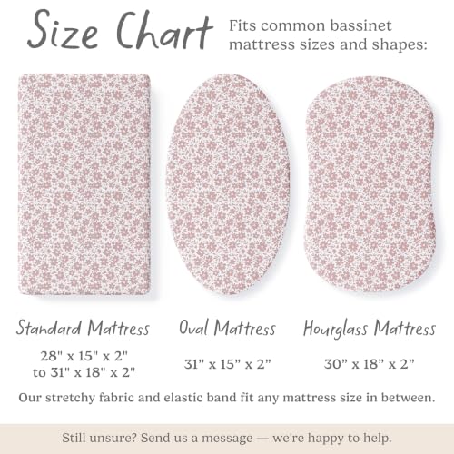 Image of Baby Bassinet Sheets Girl (Antique Rose) 2-Pack - Fitted Bedside Bassinet Sheets - Buttery Soft Cotton Blend for Standard Mattress Pad - Compatible with Halo BassiNest