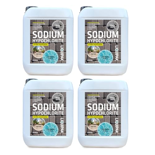 Liquipak Sodium Hypochlorite 20 Litres Patio Cleaner (4x5L) | High Strength 14-15% Concentration | Swimming Pool Liquid Chlorine & Black Spot Remover | Bleach Solution