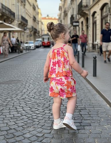 Image of Arshiner Toddler Kids Summer Clothes 2 Piece Tank Top and Shorts Set | Girl Summer Clothes 2 Piece Loose Spaghetti Strap Tank Top and Short Set Kids Clothing Sets with Pockets
