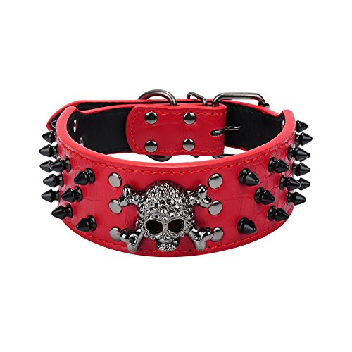 Bullet Niet Haustier Kragen Rosennie Einstellbare Leder Rivet Spiked Nieten Pet Puppy Hundehalsband Umhängeband PU Bullet Nail Ring Spikes Nieten Leder Hund Basic Halsband (M, Rot B) Cover