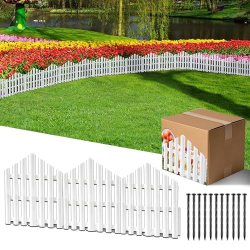 CooTentler Garden Edging Border No-Dig 13FT White 14.6 Inch Tall Landscape Edging with 14pcs Stakes for Decorate The Garden