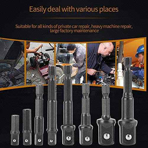 Image of AASONS 8Pcs 1 /4 inch 3 /8 inch 1 /2 inch Socket Adapter /Extension Set Impact Square Hex Shank For Drill CR-V Quick Change Nut Driver Socket Bit Set Adapters To Use With Drill Chucks Or Screw Impact Drivers