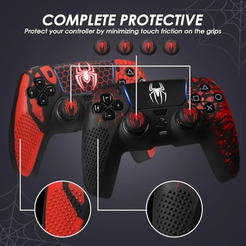Image of Meyaar Anti-Slip For PS5 Controller Skin, PS5 Controller Accessories, Non-Slip Silicone For PS5 Controller Cover Case with Thumb Grip Gaps, Touch Pad Sticker and Cover Wrap (Pack of 2 (Grid+Textured))