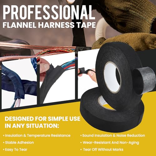 Image of 3 /4 Inchx50 ft Wire Harness Tape, Automotive High Temp Fabric Tape, Self-Adhesive Noise Damping Cloth Tape for Electrical Automotive Engine Harness Wrap Protection (6 Rolls)