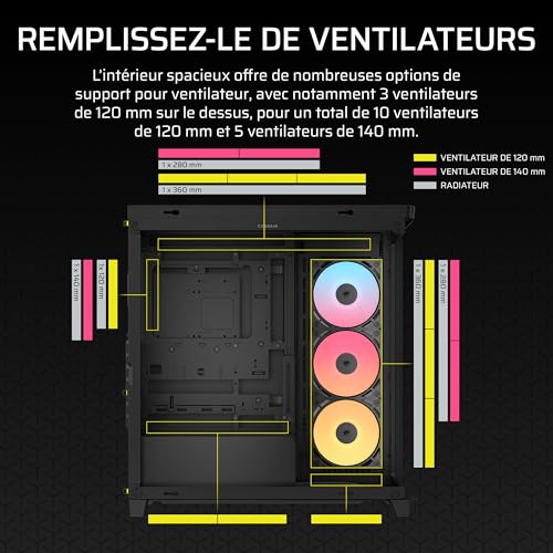 Corsair Frame 4500X RS-R ARGB Boîtier PC Moyen-Tour en Verre panoramique – Système de Fixation du Ventilateur InfiniRail, Peut accueillir Deux radiateurs de 360 mm, 3X Ventilateurs RS120R – Noir