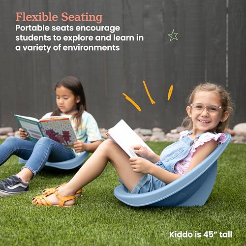 Image of ECR4Kids Plastic Leaf Scoop Floor Rocker Seat, Classroom Furniture, Powder Blue, 6-Piece