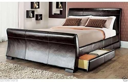 IJ Interiors - 4 drawers leather storage sleigh bed, Black 5FT Kingsize, No Mattress - Frame only