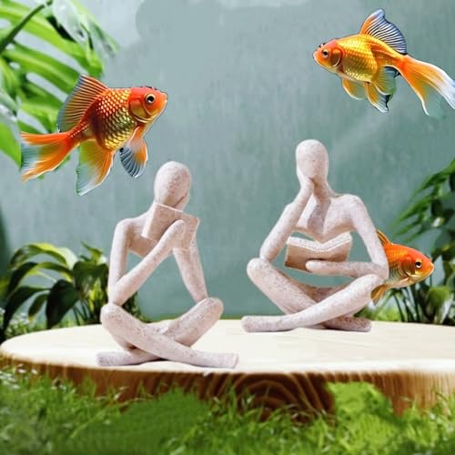 Reading Thinker Statue, Sculptures Abstract Art Ornament, Modern Aesthetic Figurine Decoration Set of 2 Status for Home Living Room Bedroom Office Shelf Table Desk Bookshelf Decor (Sandstone) - Image 3