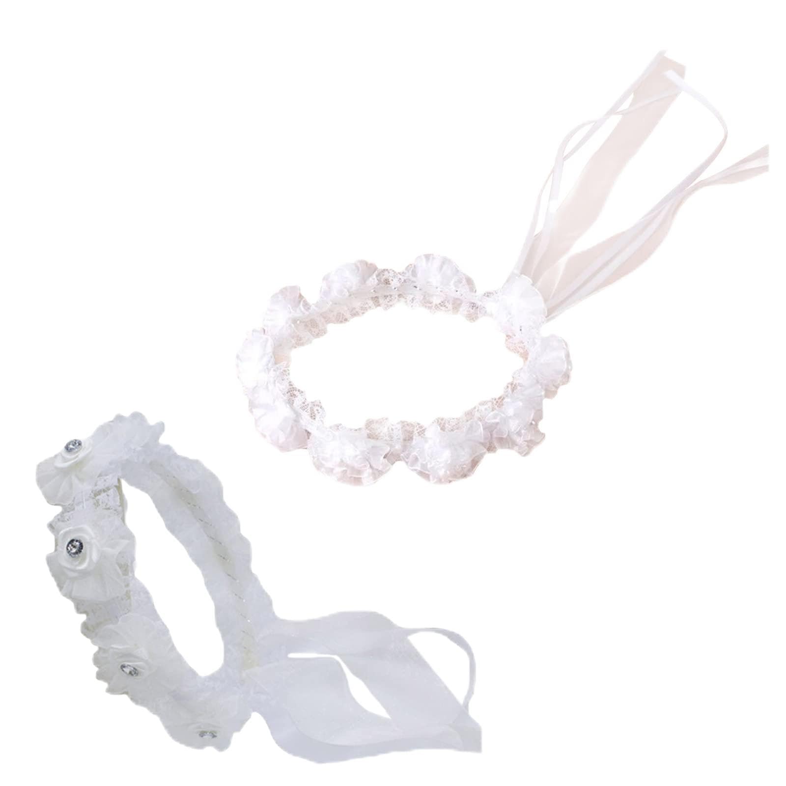 Fentency Girl Wedding Headband Mesh Flower Adjustable Ribbon Wreath Faux Pearl Beading First Communion Photo Props