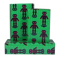 Robot Wrapping Paper 8 Sheets Futuristic Green Glowing-Eye Robot Design Gift Wrap for Tech Lovers,Sci-Fi Fans,Birthday Wrapping Paper,20\"×28\"