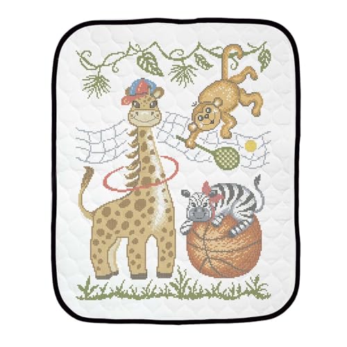 Herrschners Baby Athletic Animals Baby Quilt Stamped Cross-Stitch Kit