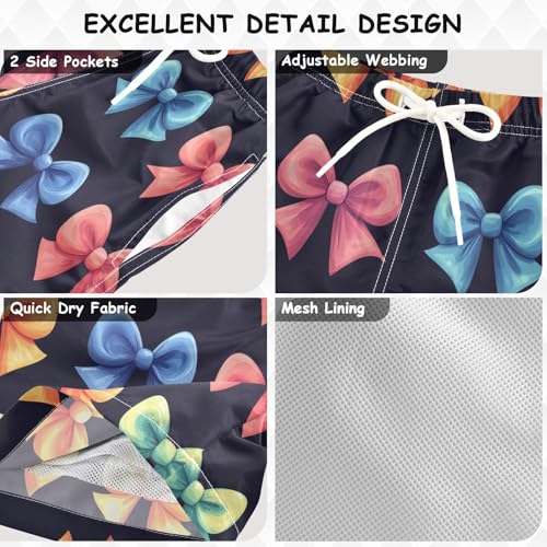 Pigsaly Boys Swim Trunks Cartoon Colorful Ribbon Bow Boys Board Shorts Swimsuit Swimwear Summer Bathing Suit S3