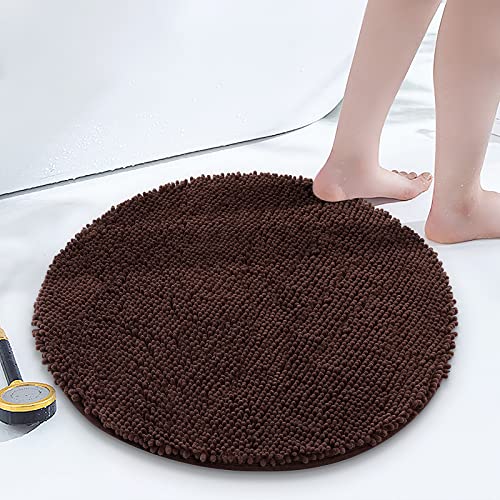 Smiry Luxury Chenille Round 24x24, Extra Soft and Absorbent Shaggy Bathroom Mat Rugs, Machine Washable, Non-Slip Plush Carpet for Tub, Shower, and Bath Room, Brown