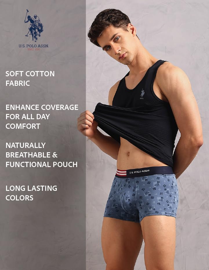Image of U.S. Polo ASSN. Men's OET20 Printed Low Rise Underwear Trunks - Pack of 3