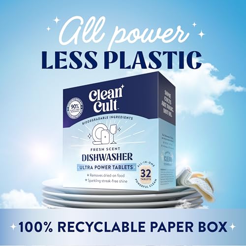 Image of Cleancult Ultra Power Dishwasher Detergent Pods for Sparkling Streak-Free Shine, All-In-One, No Plastic Waste, 96 Count