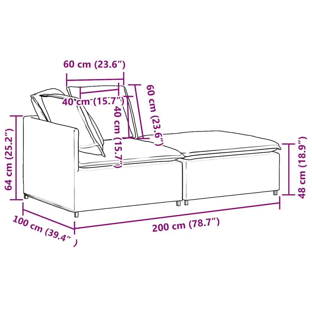 Sofá modular con reposapiés y cojín de terciopelo, color gris oscuro, 200 x 100 x 64 cm, marco de metal, sofá esquinero, sofá con asiento otomano y elemento de asiento para salón