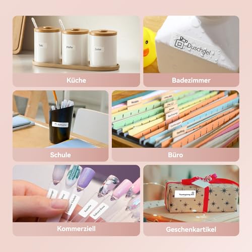 NIIMBOT Etiketten Selbstklebende Rolle für für D110/ D11/ D101 Etikettendrucker, 14 x 30 mm Beschriftungsetiketten Aufkleber Band Wasserfest Abriebfest Thermopapier, 210 Etiketten/Rolle, Mehrfarbig