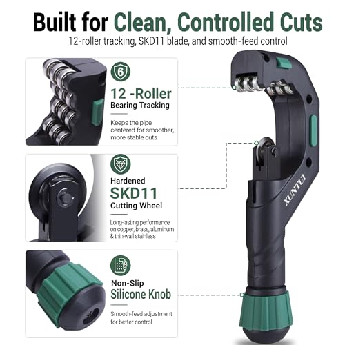 Image of Large Pipe Cutter, 1 /4 inch-2-3 /4 inch OD Tubing Cutter Kit | For Copper, Aluminum, Brass & Thin-Wall Stainless, Includes Deburrer, Spare SKD11 Wheel & HSS Blade