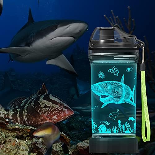 Shark Gifts Water Bottle, Light Up Drinking Bottles with 3D Shark-14 OZ Tritan BPA Free Eco-Friendly Cool Water Cups Gifts for School Boys Children Christmas Holiday Back-to-school Gift