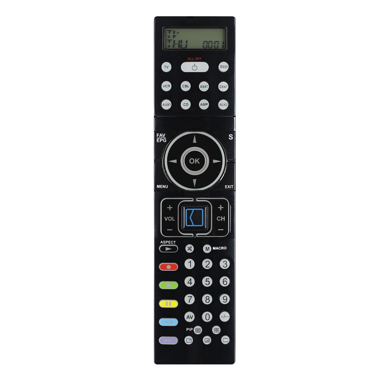 Telecomando universale for Silvercrest KH2157 con retroilluminazione e TV LED/DVD/VCR/CBL/ASAT/DSAT/AUX1/CD/AMP/AUX2