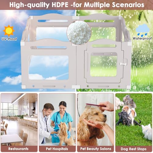 Clevich Welpenauslauf aus Acryl 60 cm hoch, 7 PCS +1 Laufstall Hund mit Tür, gitterloser Welpenlaufstall, Hundelaufstall für Wohnung, Saugnapf, Transparent, Indoor-Hundezwinger für Welpen, Warmgrau