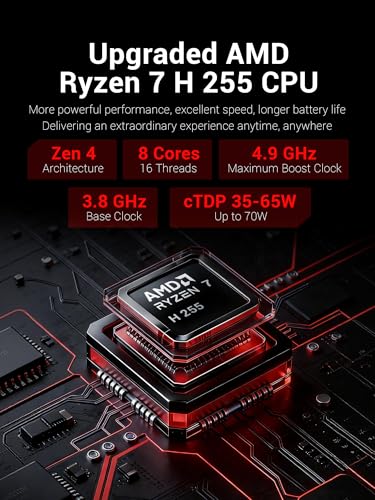 Image of Laptop Computer, 14 inch 2880x1800 QHD+ Display, AMD Ryzen7 H255 (8C /16T Up to 4.9GHz, 70W TDP), 32GB LPDDR5X RAM, 1TB PCIe 4.0 SSD (Up to 8TB Expandable), 500nits, 99Wh Battery, Fingerprint, Gray