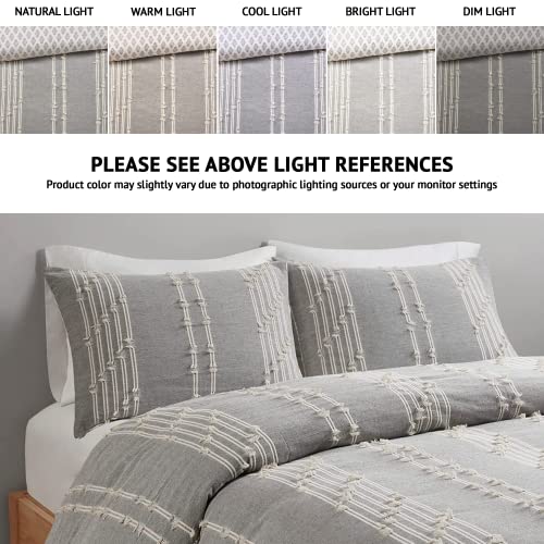 Image of INK+IVY Cotton Duvet Cover Queen Size - 100% Cotton Duvet Cover Set, Boho Bedding Set for All Seasons Farmhouse Bedding Duvet & Sets with 2 Pillowcase, Jacquard Stripes, Grey 3 Piece Full /Queen
