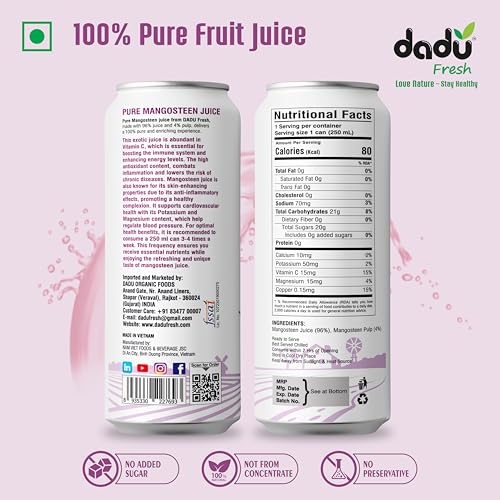 Image of Dadu Juice Combo Pack | Pure Natural, Not from Concentrate, No Added Sugar, No Artificial Flavors or Preservatives | Passion Fruit, Mixed Berries, Mangosteen, Soursop | 4 Cans x 250ml