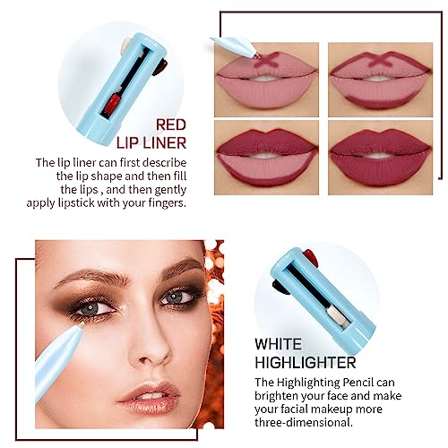 Prreal 4-in-1 Makeup Pen: Eyebrow, Eyeliner, Lip Liner & Highlighter - Waterproof, Multi-function Beauty Pencil (Blue B) - Image 4