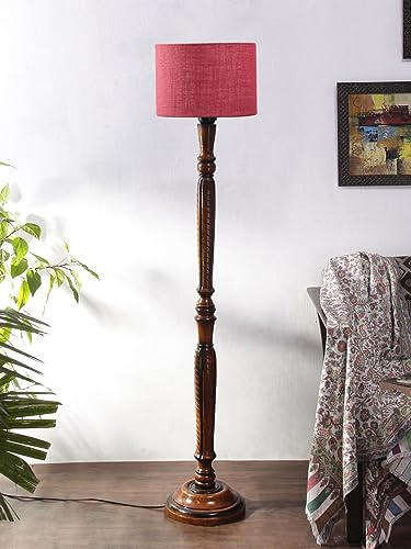 Image of Devansh Pink Jute Wooden Floor Lamp -10