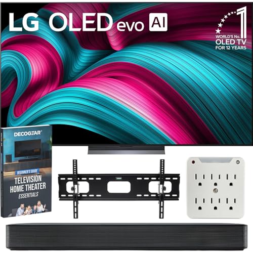 Image of LG OLED77C5PUA 77 Inch OLED evo 4K UHD Smart TV (2025) Bundle with SKM1 2.0 Ch. Compact Soundbar, 37 inch-100 inch TV Wall Mount, 6-Outlet Surge Adapter & Deco Gear Complete Home Theater Beginner's Guidebook