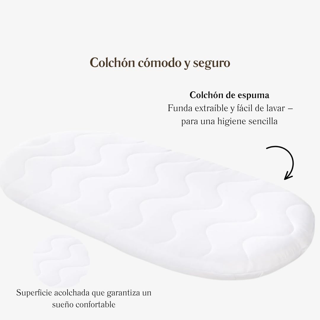 Wiklinopol Moisés con dosel Lena – Moisés de mimbre con estructura – Cesta para bebé en color blanco, juego completo con 5 piezas, ropa de cama de conejito rosa – con ruedas, portátil, segura