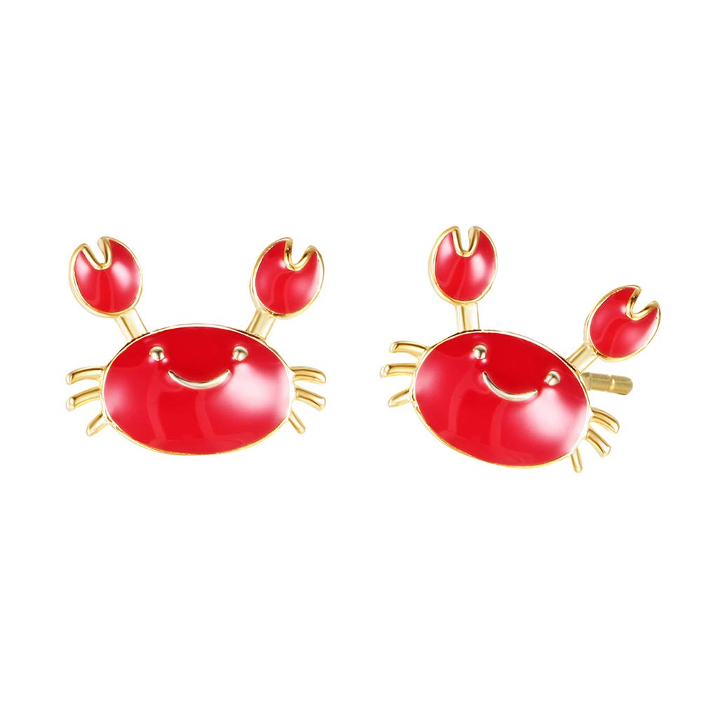 Eiffy Cartoon Maryland Smiling Crab Stud Earring Enamel Red Blue Sea Animal Pendant Necklace Jewelry for Women Gift