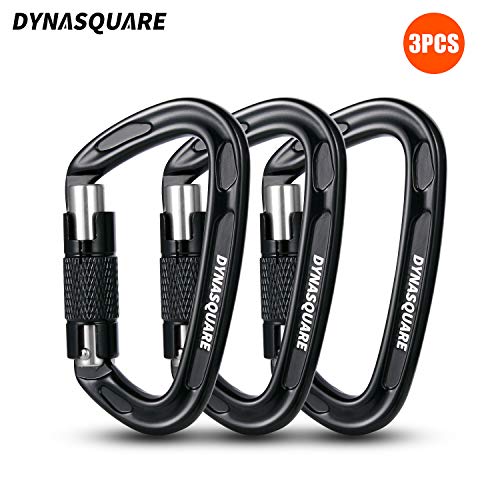 DYNASQUARE Auto Locking Carabiner Clips, Rock Climbing Carabiner Twist Lock, 3 Pack, 24KN