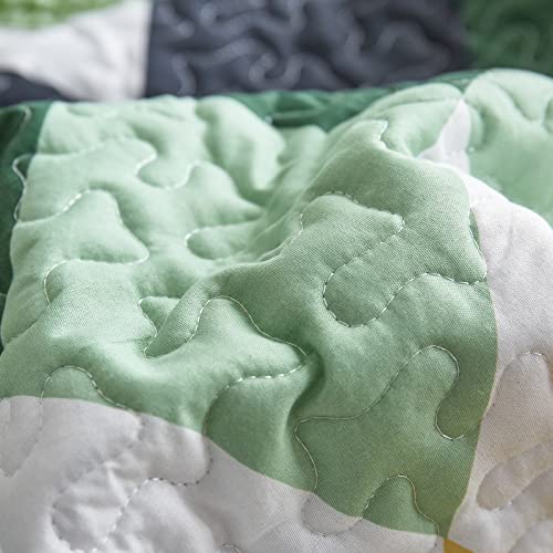 Yellow Green Rhomb Plaid Quilt Set 3Pc Queen Size Reversible Coverlet Bedspread Set Soft Microfiber Lightweight Summer Quilt Bedding Set Bed Cover For All Season 88X88 #TOP5