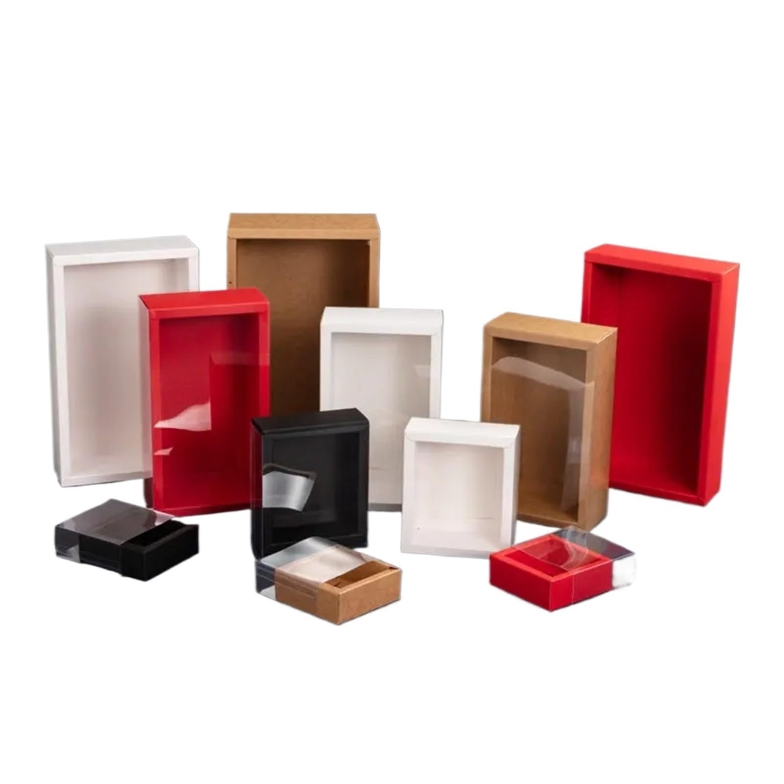 Kraftpapier Box Mit Fenster 20 Stück Kraft-Schubladenbox mit transparentem Deckel
