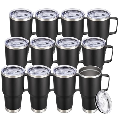 Image of 30 oz Stainless Steel Tumblers Bulk with Handle and Lid, 12 Pack