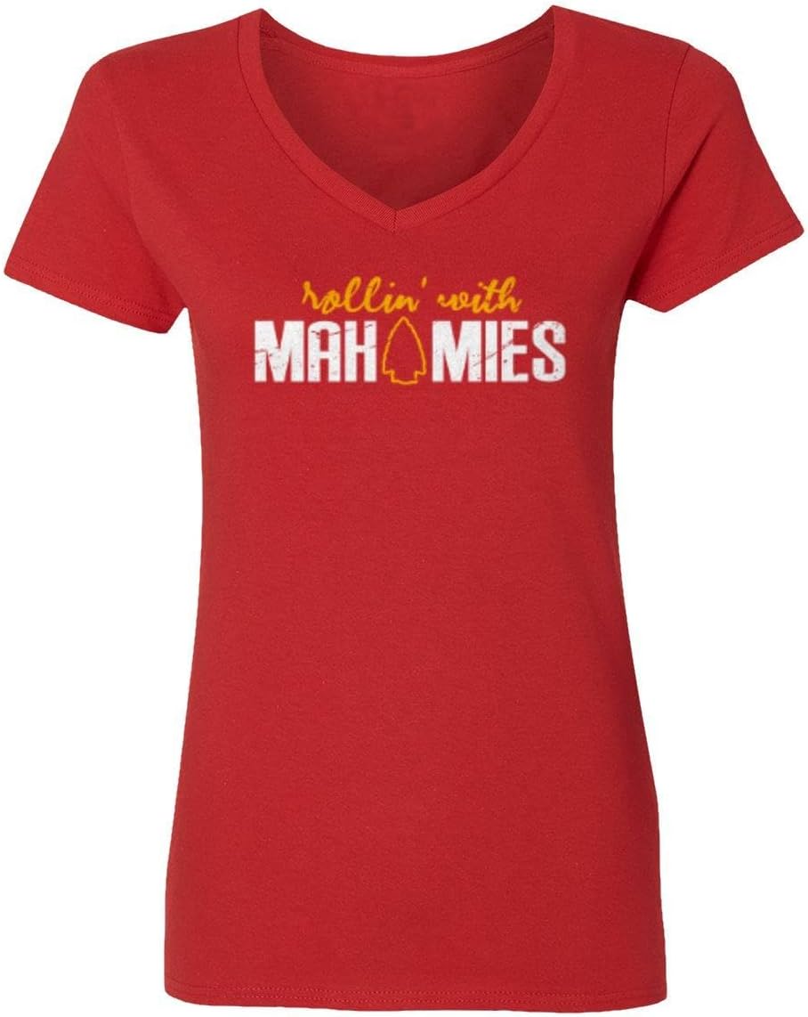Rollin' with Mahomies Mahomes Football Quarterback Ladies' V-Neck Tshirt