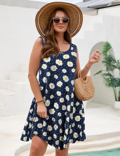 Image of JollieLovin Women Plus Size Curvy Summer Tank Sun Dresses Sleeveless Causal T-Shirt Dress Beach Swing Cover up(L-5X)