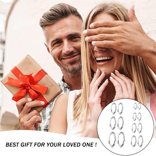 COYUN 7 Paar Kleine Edelstahl Creolen Ohrringe, Hypoallergene Knorpelschläfer Huggie Ohrringe, Piercing Schmuck, Creolen Klein Ohrring Für Damen Herren, Knorpel Hypoallergenes Ohrring-Set (Silber)