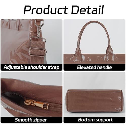 Image of GISMTR Large PVC Tote Bag for Women Letters Print Handbags Kraft Paper Shoulder Bag for Work Travel