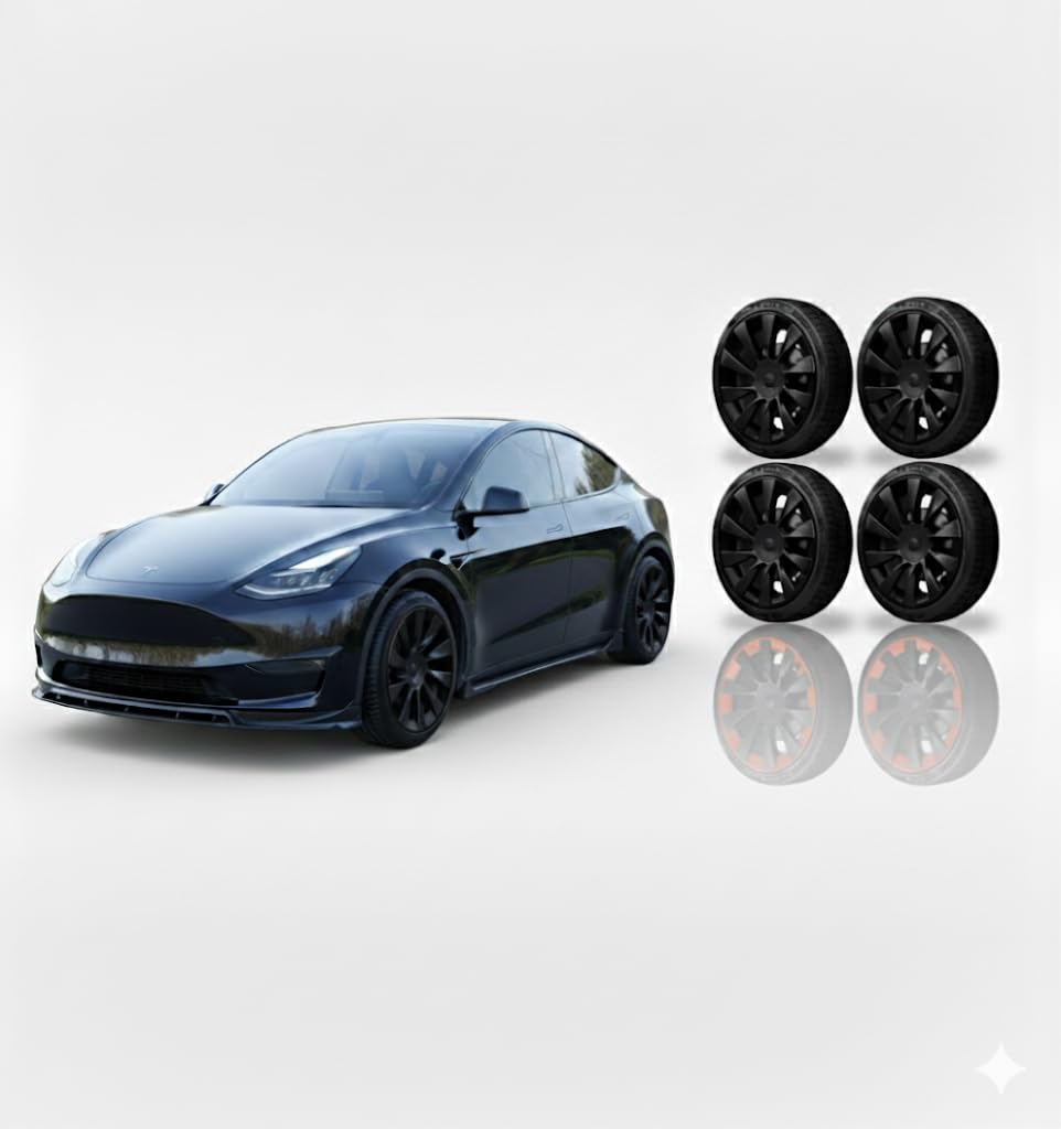 Tesla Model Y Induction 20" Felgenschutz – Klebstofffreie Ultra-Fest Klemmpassung, CNC-Präzisionsschnitt, PPF Inklusive, 4er Set (4 Räder) Komplettsatz – Schwarz