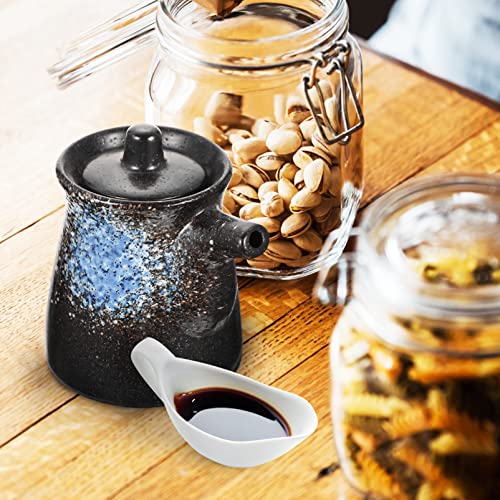 Yarnow Ceramic Soy Sauce Bottle with Lid Multi-Use Blue Vinegar Cruet for Kitchen Sushi/sashimi Easy-Clean & Leak-Proof Japanese Style Dispenser 10x8.5x7cm - Image 2