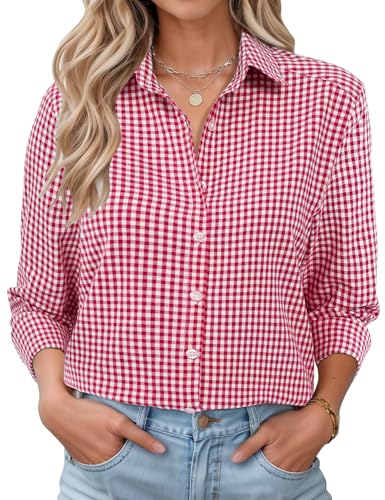 LOMON Womens Long Sleeve Button Down Shirts Casual Loose Fit Cotton Collared Blouses