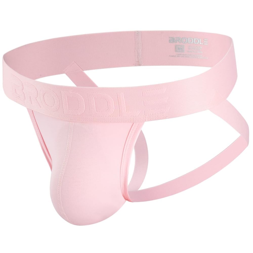 Broddle Men's Pink Jockstrap Underwear Active Athletic Supporters Elastic Waistband Jock Straps