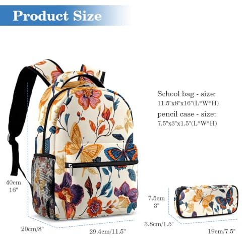 Sac à dos avec trousse fleurs et papillons pour écolier - 2
