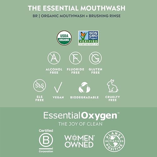 Miniatura 3 de Essential Oxygen Enjuague bucal orgánico certificado BR, enjuague bucal totalmente natural para dientes más blancos, aliento más fresco y encías más