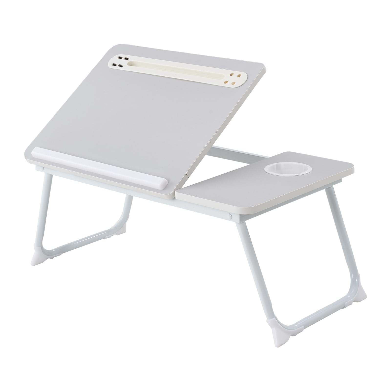 Warmiehomy Tilt Laptop Table with USB Ports, Samll Fan and Light, Grey