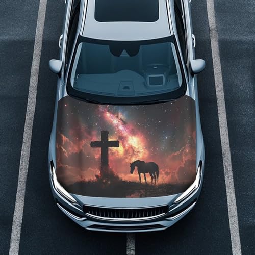 Image of Cross Horse Car Hood Cover Protector,an All-Weather Waterproof,Windproof Car Cover for Winter Frost and Ice Removal,Including Side Mirror Covers